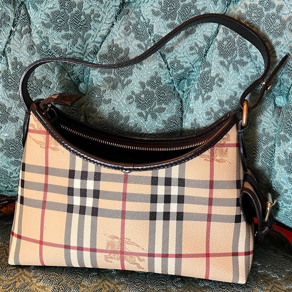 BURBERRY 90s COATED CANVAS HAYMARKET MINI HOBO BAG
